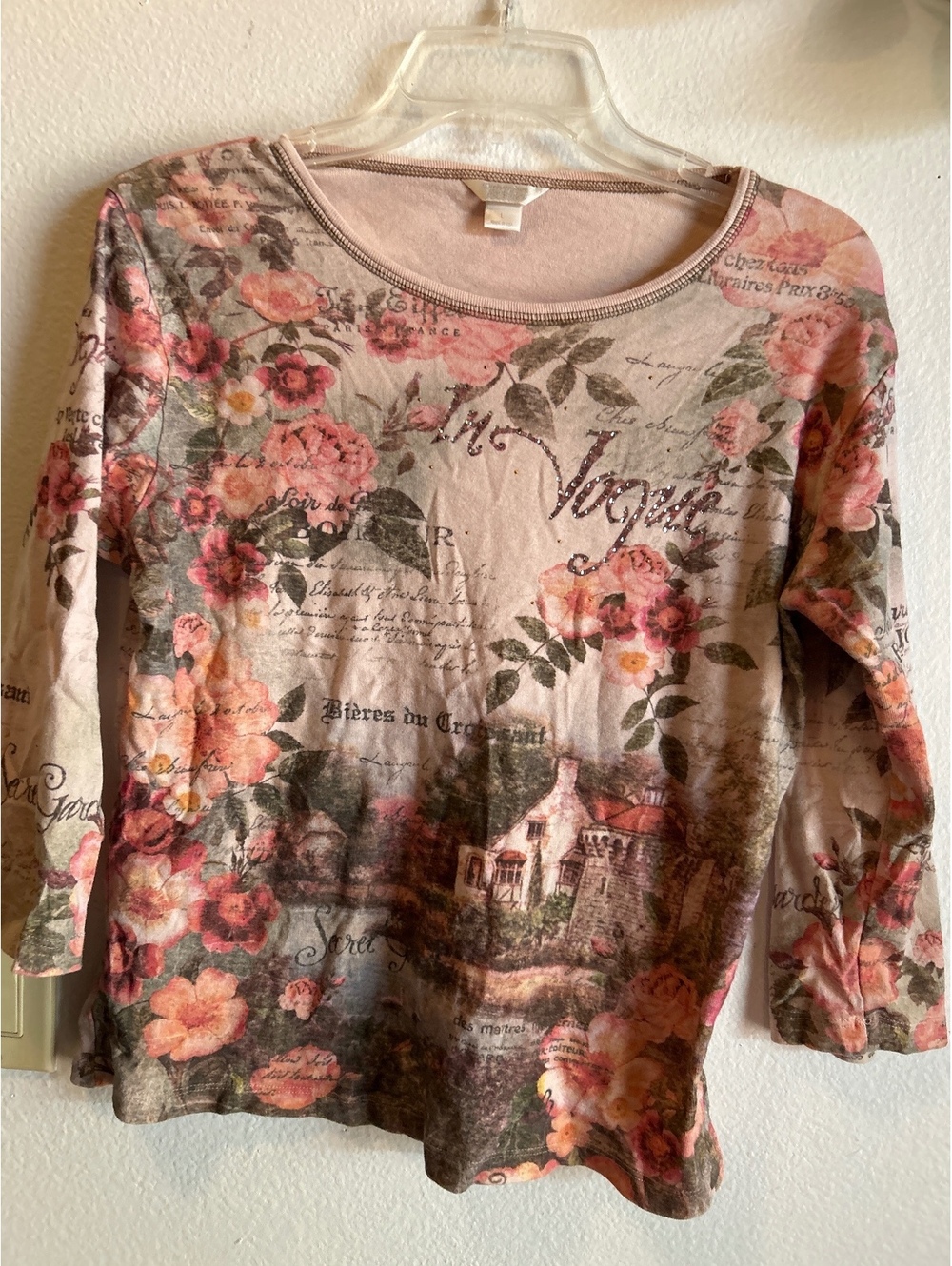 Christopher & Banks Floral Print Cotton Long Sleeve Shirt with Rhinestones SizeL